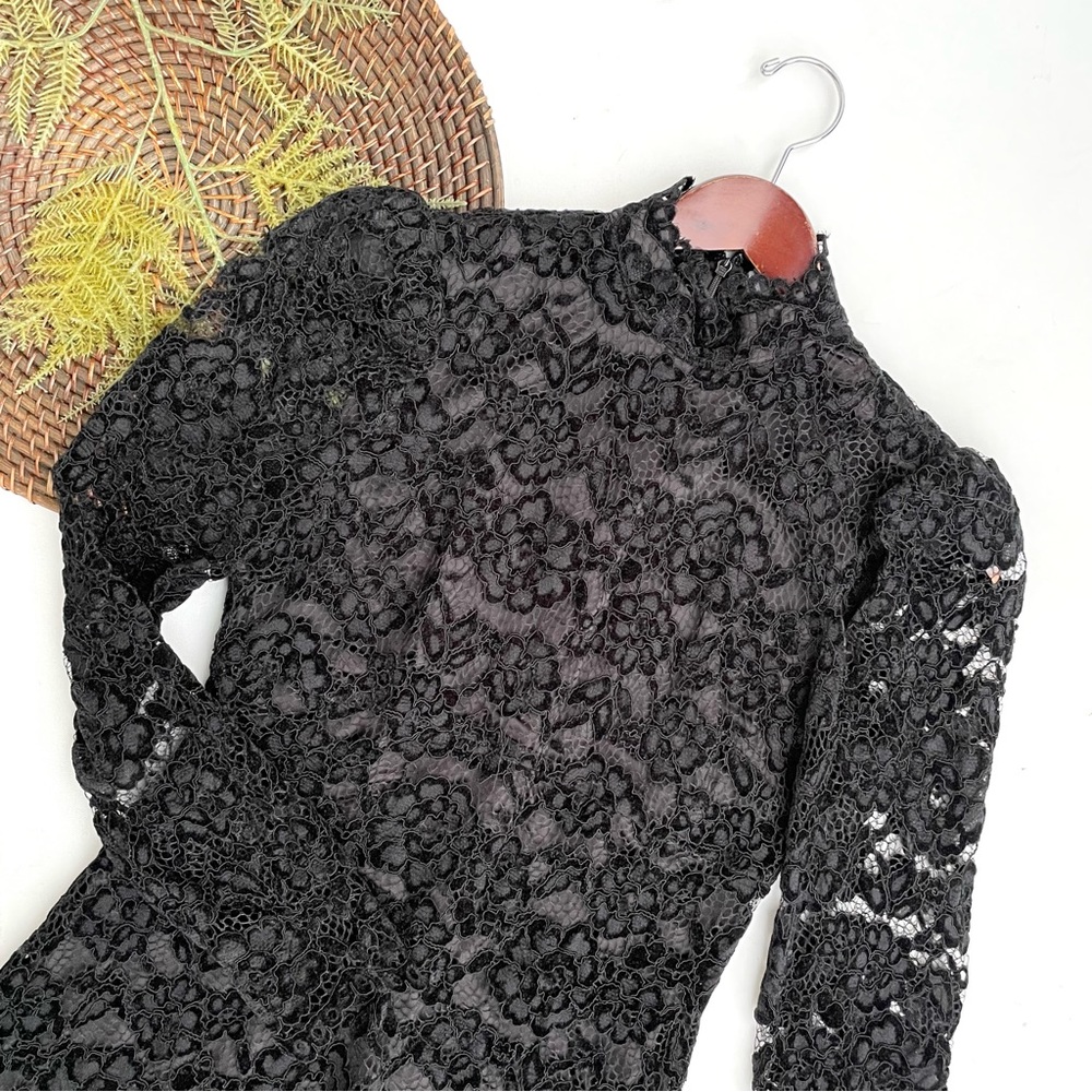 Likely Womens Dress Black Lace Long Sleeve High Neck Sheath Goth Wednesday 4